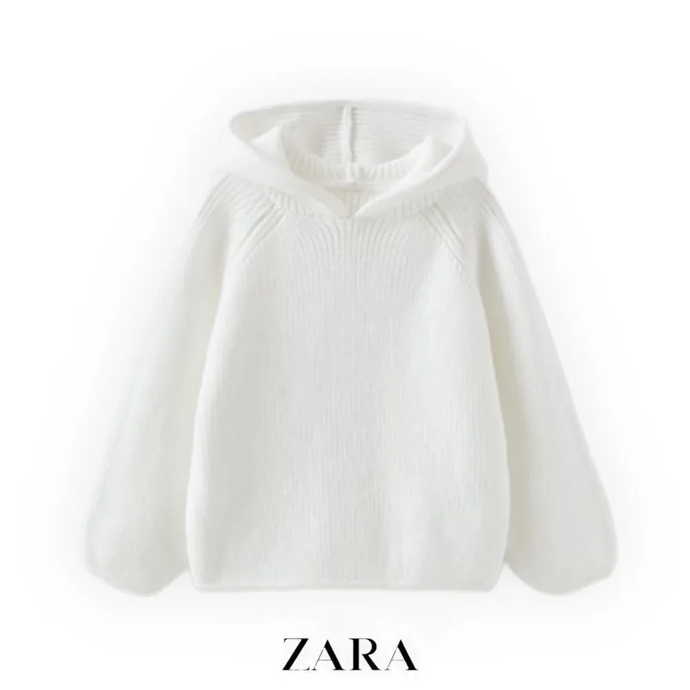 ZARA Kids | White | HOODED RAGLAN KNIT SWEATER